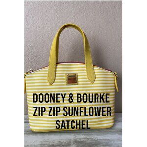 Dooney & Bourke Zip Zip Dome Satchel Sunflower Stripe Coated Canvas Purse